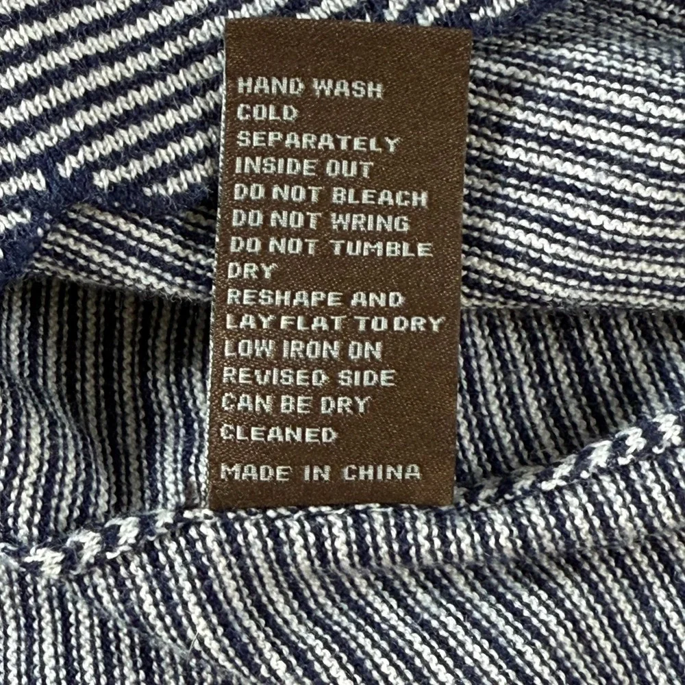 J. McLaughlin‎ Shirt Womens L Large Blue White Stripe Cashmere Blend Scallop Hem